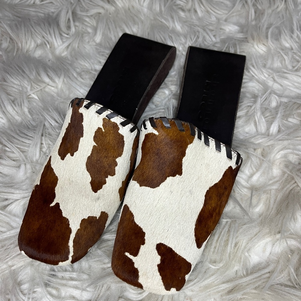 Shannon Diego Cow Print Squared Mules